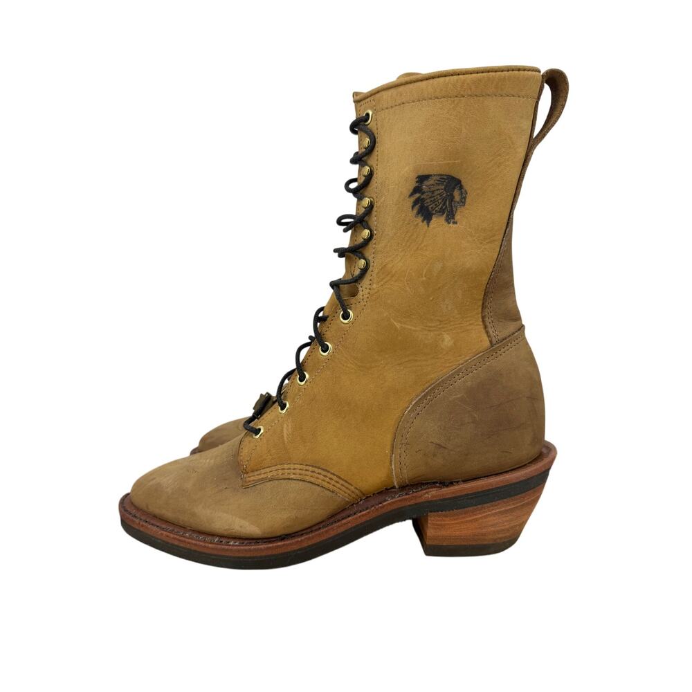 Chippewa Packer Mens  10D Boots Apache Arroyo 10" Lace Tan Hand Made USA Flag